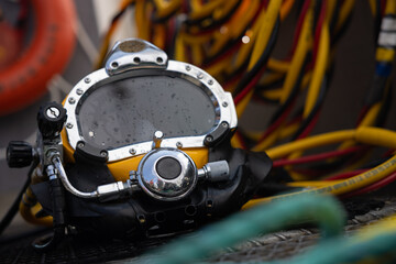 Closeup photo of commercial diving helmet