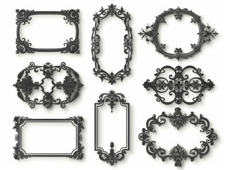 collection of vintage calligraphic frames on white background