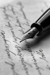 Fototapeta premium A close-up shot of a fountain pen sitting on top of a piece of paper, ready for writing