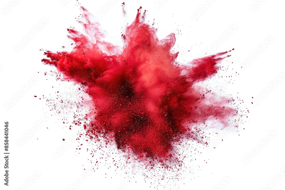 Poster A vivid image of a red powder explosion on a white background, great for highlighting important information or adding visual interest to a design