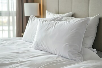 Obraz premium Blank soft pillows on white bed