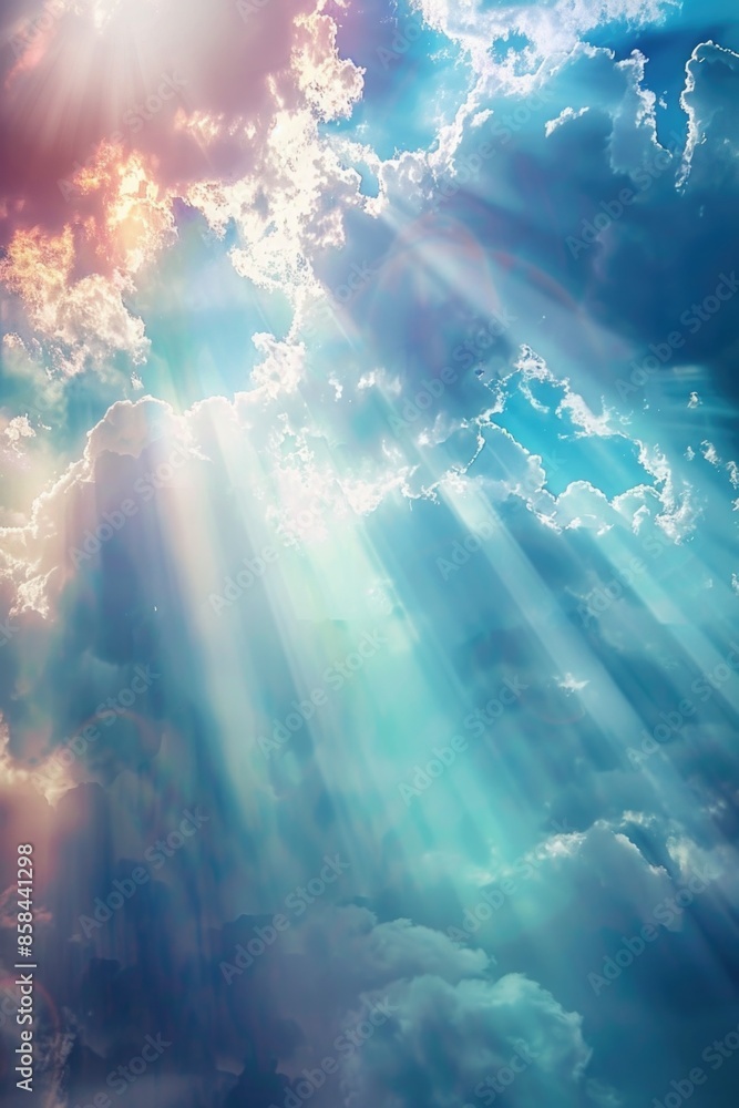 Poster the sun breaks through the cloudy sky with a warm and inviting glow