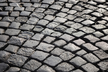 Close-up of textured cobblestone pavement