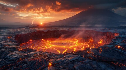 Volcano Eruption at Sunset