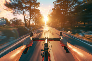 Obraz premium Cyclist training on road bicycle on asphalt road