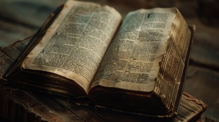 Obraz premium An open book placed on a wooden table, perfect for educational or decorative purposes