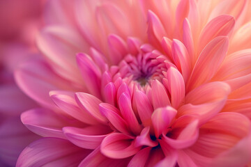 A Close-Up Shot of a Vibrant Pink Chrysanthemum Flower, Illuminated by Soft Light, Highlighting the Delicate Petal Textures and Gradient Colors