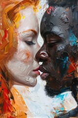 A romantic moment between two people, captured in a painting style