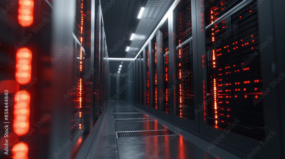 Poster A row of servers in a data center, suitable for IT and technology-related contexts