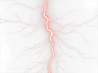 Red lightning strike isolated on transparent background