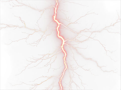 Red lightning strike isolated on transparent background