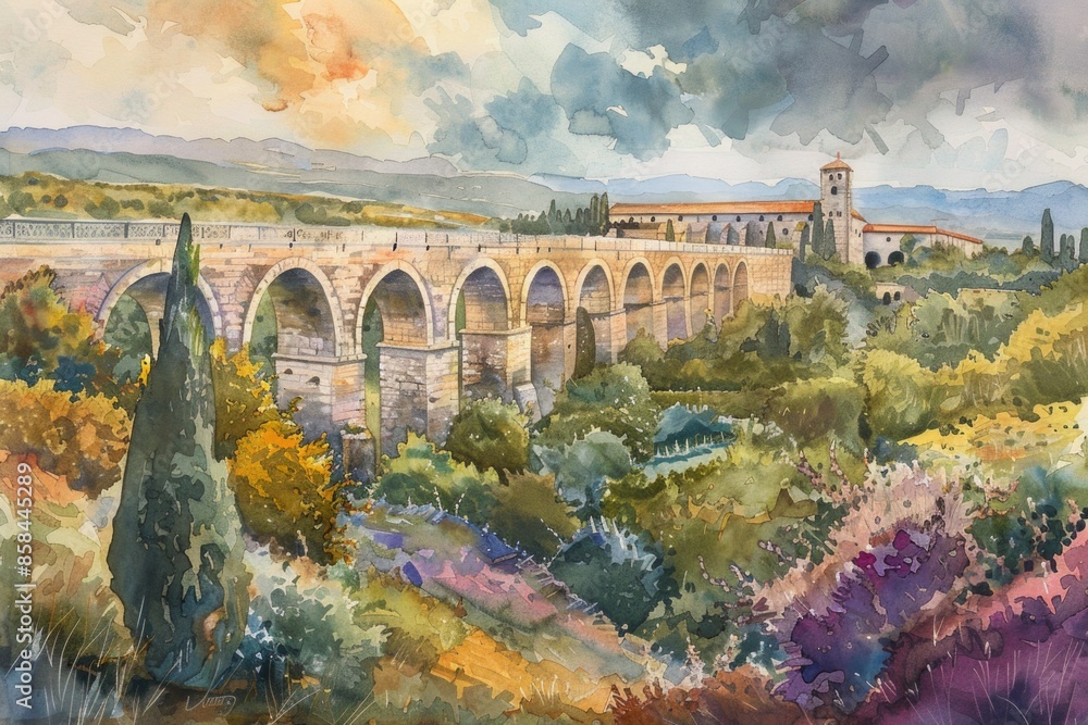 Poster Image of a bridge spanning a body of water with trees and greenery surrounding the scene