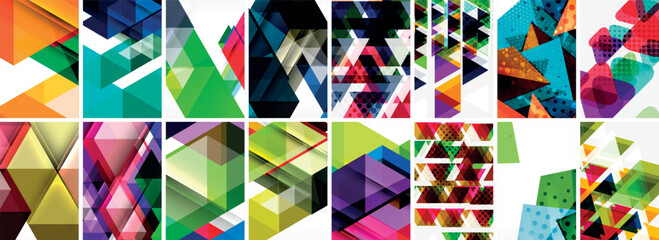 Triangles and circles abstract shapes templates set