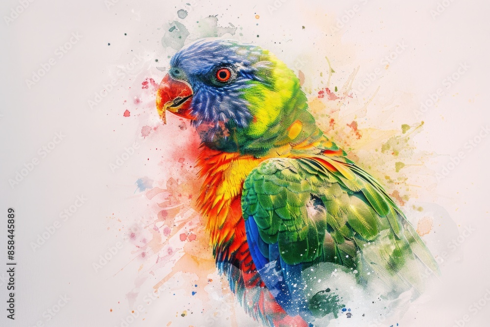 Poster A colorful bird perched on a white background, great for use in design projects or as a decorative element