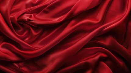 Red satin silk fabric draped in smooth waves
