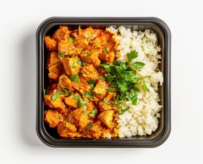Chicken Tikka Masala with Rice in a Black Container