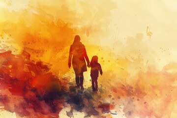 Fototapeta premium A mother and her young daughter sitting together, showing a moment of affection and closeness