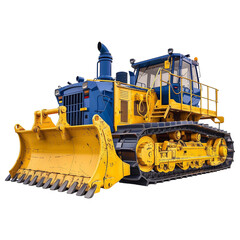 Blue and Yellow Bulldozer on Transparent Background
