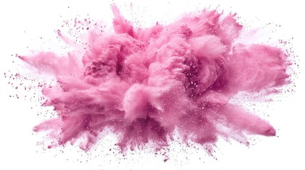 A colorful explosion of pink powder on a clean white background