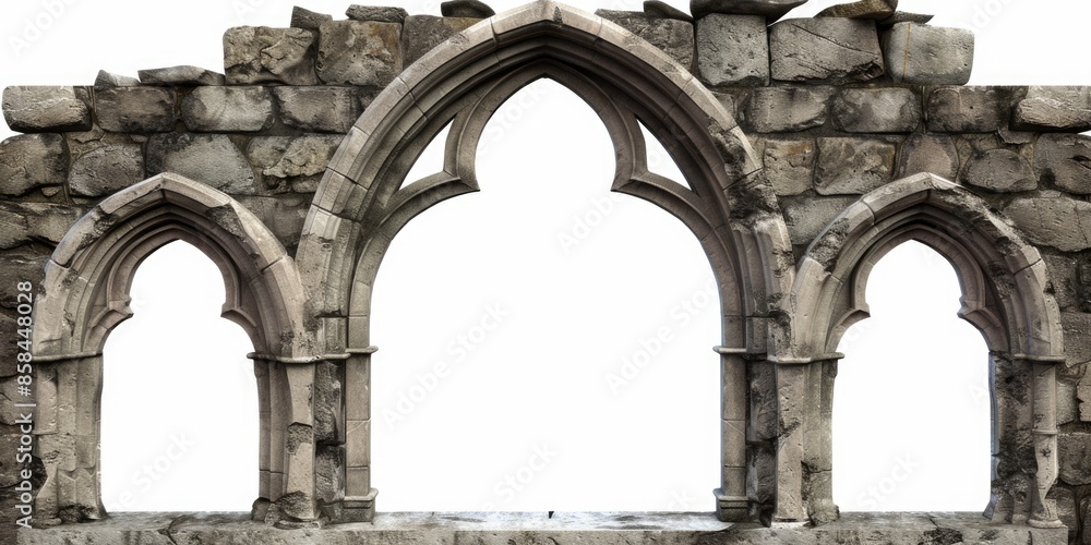 Poster a historic building with stone walls and two arched windows