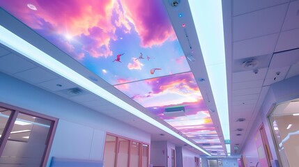 children's hospital with LED ceiling panels that display soothing