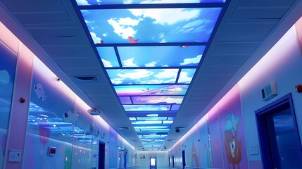 children's hospital with LED ceiling panels that display soothing