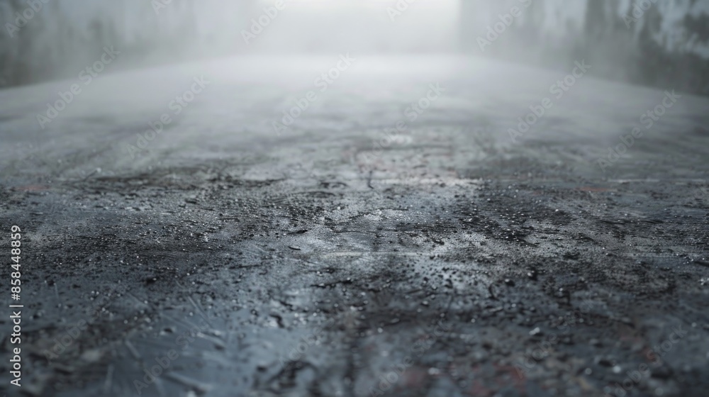 Poster A wet road with trees in the background, suitable for use in scenes where a character is walking or driving on a rainy day