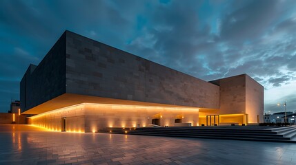 contemporary museum with exterior walls that feature integrated lighting