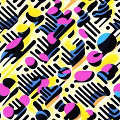 seamless pattern with colors: pink, yellow, black, blue and orange