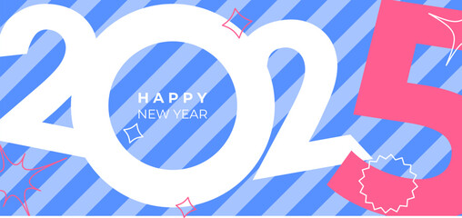Obraz premium Cover design of 2025 happy new year. Y2k style holiday cover. Colorful and easy to remember. Happy new year 2025 design background