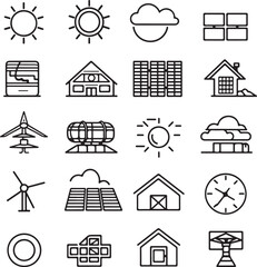 Silhouette Solar Energy Line Editable Icons set. Solar Energy icons Pixel perfect. solar panels, sun, generator, energy 