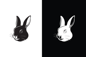 Black white side silhouette of a rabbit isolated on white black background.