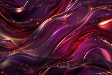 Obraz premium Abstract Background, 3D liquid waves in rich amethyst purple and ruby red, highlighted with a touch of gold