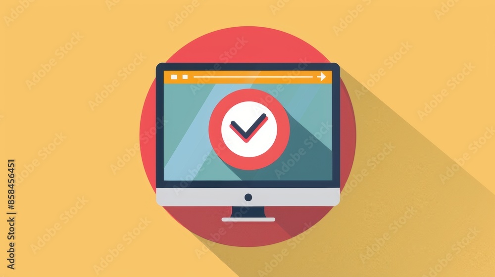 Poster desktop computer displaying a checkmark icon in a browser window