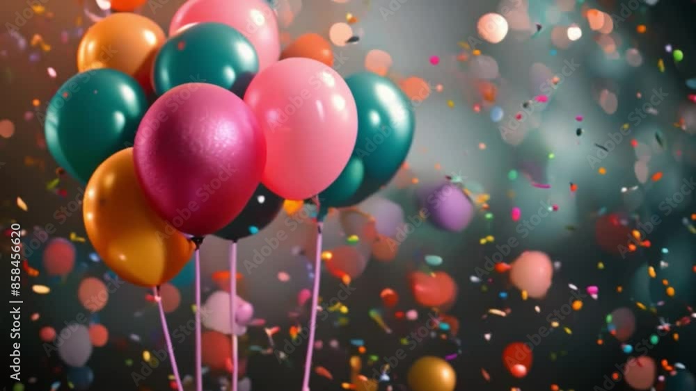 Aufkleber a festive image of colorful balloons and confetti floating against a blue background, perfect for a 
