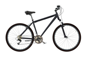 Fototapeta premium Black bicycle, side view. Black leather saddle and handles. Png clipart isolated on transparent background