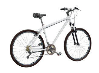 White bicycle, top back view. Black leather saddle and handles. Png clipart isolated on transparent background