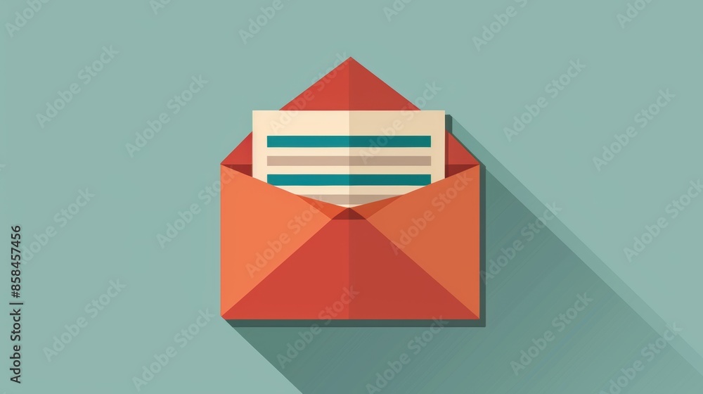 Poster opened red envelope with document icon on blue background