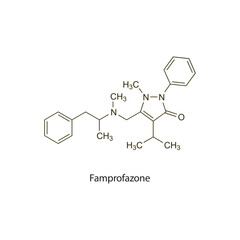 Famprofazone flat skeletal molecular structure NSAID drug used in Pain treatment. Vector illustration scientific diagram.