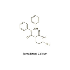 Bumadizone flat skeletal molecular structure NSAID drug used in Rheumatoid arthritis treatment. Vector illustration scientific diagram.