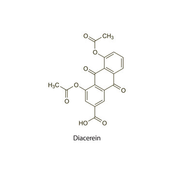 Diacerein flat skeletal molecular structure Anthraquinone drug used in Rheumatoid arthritis treatment. Vector illustration scientific diagram.