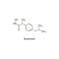 Ibuproxam flat skeletal molecular structure NSAID drug used in Pain treatment. Vector illustration scientific diagram.