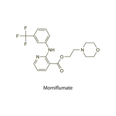Morniflumate flat skeletal molecular structure NSAID drug used in Pain treatment. Vector illustration scientific diagram.