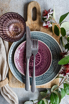 Elegant table setting with feijoa and unique floral decoration