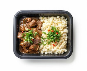 Beef Stew with Couscous in a Takeout Container