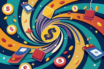 Fototapeta premium Colorful illustration of money and coins, representing wealth and prosperity.