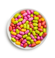 Colorful hard mint Candies in bowl Isolated On White Background
