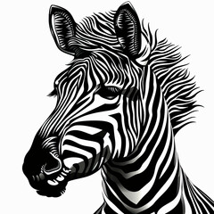 A black and white drawing of a zebra 's head