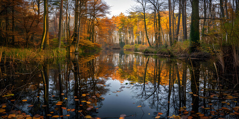 "Autumn Reflections in Tranquil Forest Lake"
"Serene Forest Lake with Fall Colors"