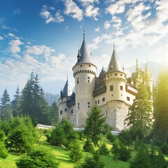 Fototapeta premium Castelo em Cenário de Floresta em Dia Ensolarado